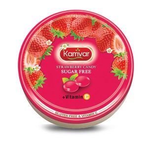 آبنبات بدون قند و رژیمی  کامور حاوی ویتامین سی  طعم توت فرنگی قوطی  64 عددی