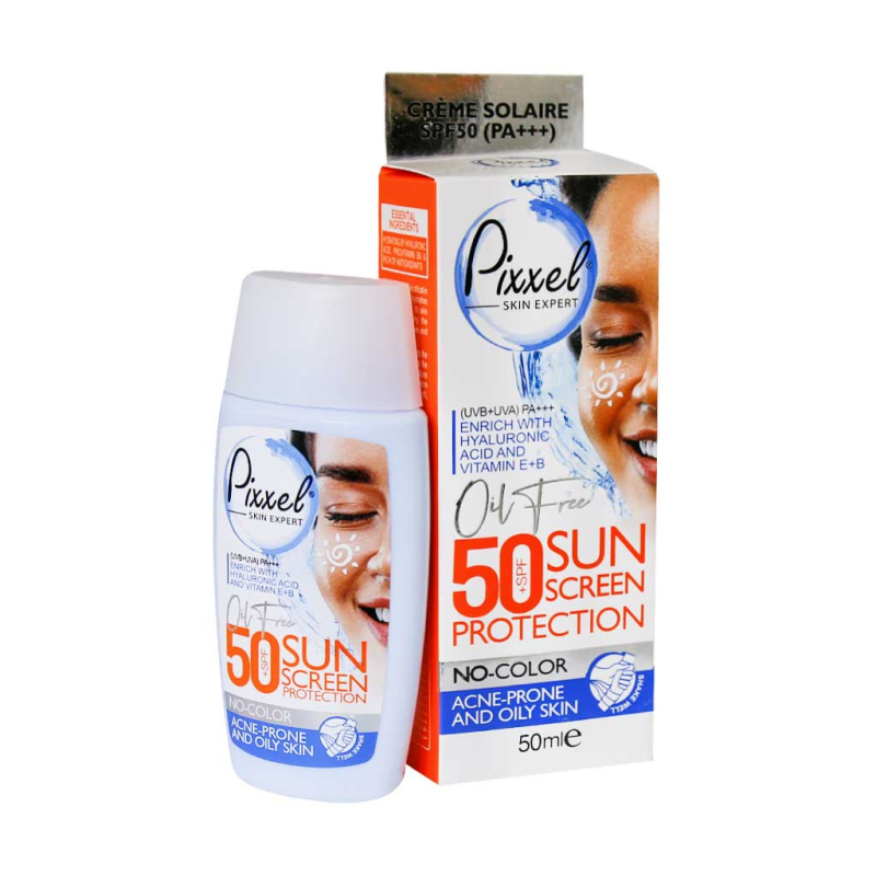 کرم ضد آفتاب SPF50 بی رنگ  پیکسل مناسب پوست چرب و جوش دار 50 میلی