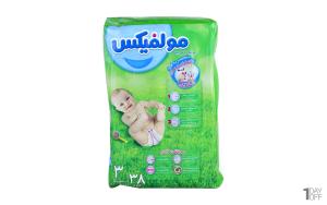 پوشک مولفیکس کامل بچه سایز 1 نوزادی 40 عددی با دستمال مرطوب