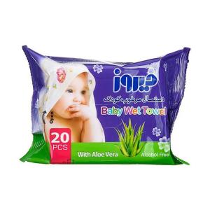 دستمال مرطوب پاکتي  فيروز بسته 20  عددي